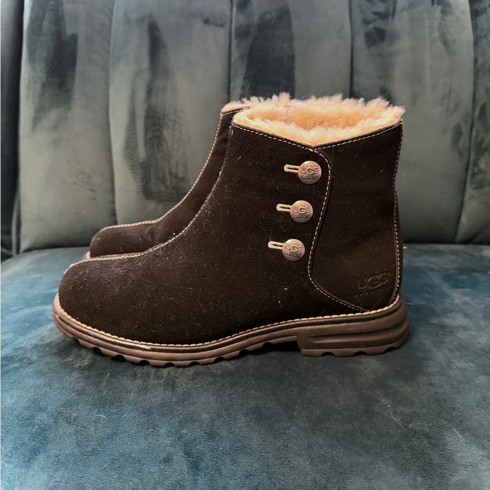 UGG Black Suede Boots with Shearling Lining